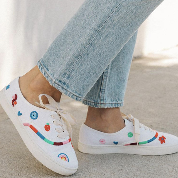 Soludos Shoes - Soludos White Marin Floral Embroidered Organic Cotton Sneaker